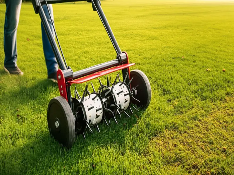 Various 2-in-1 Lawn Tools A variety of 2-in-1 lawn tools including manual, electric, and tow-behind models