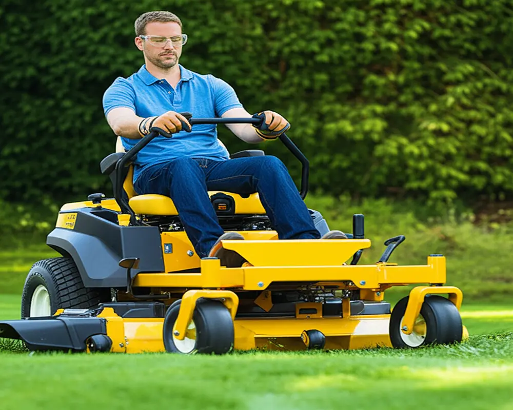 Personal protective equipment for zero turn mower operators including gloves and safety glasses