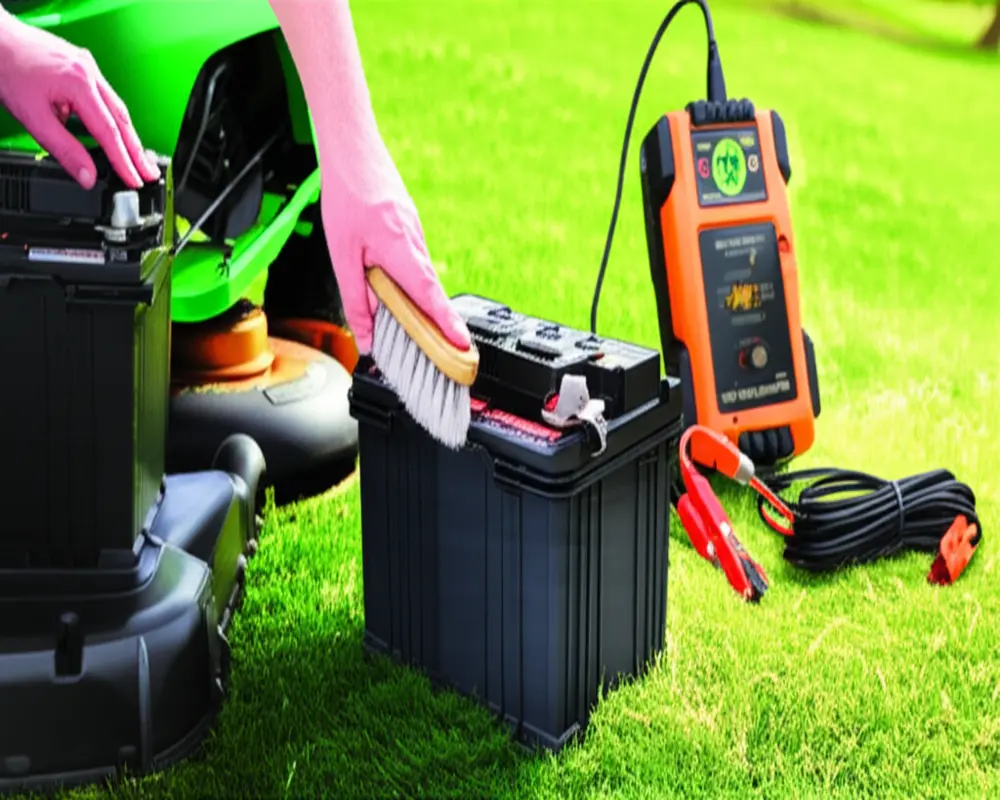 Proper battery maintenance for riding lawn mowers including cleaning and smart charging