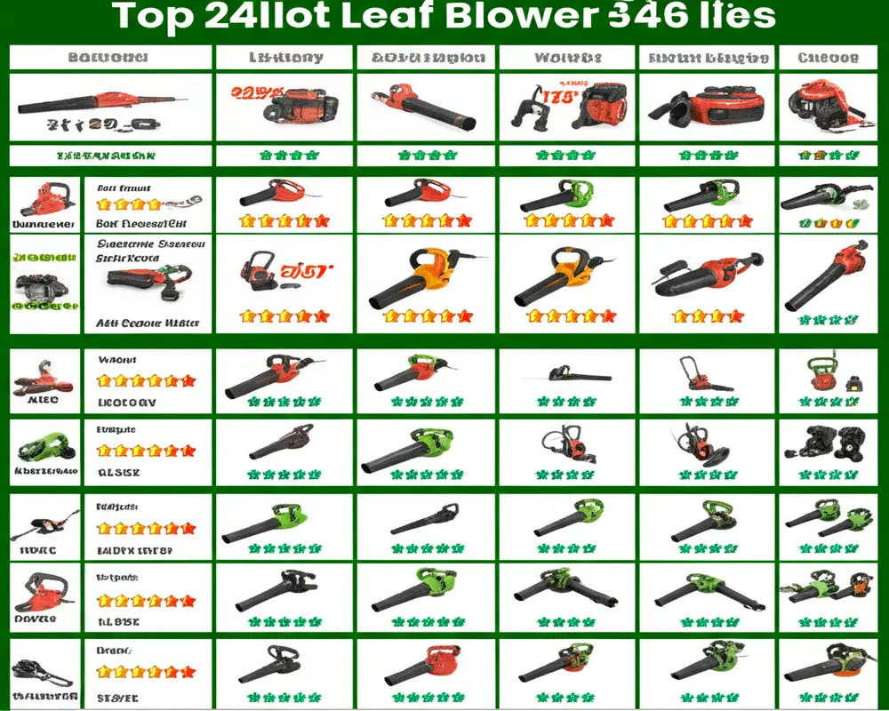 Comparison table of top battery leaf blowers with specifications and ratings