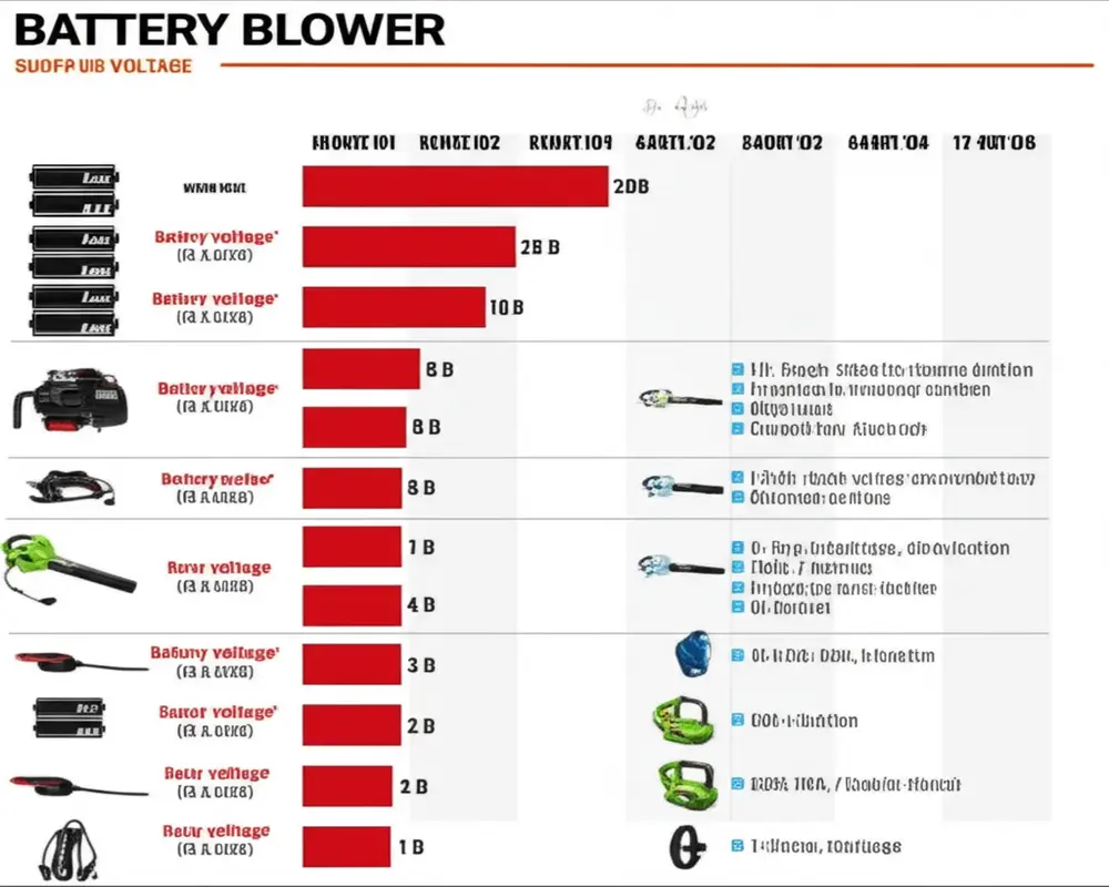 Comparison chart of battery voltage and runtime for cordless leaf blowers