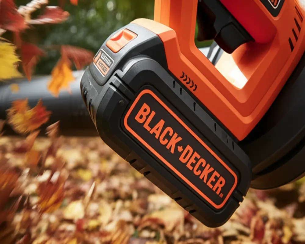 Lithium-Ion battery system powering Black+Decker cordless blower