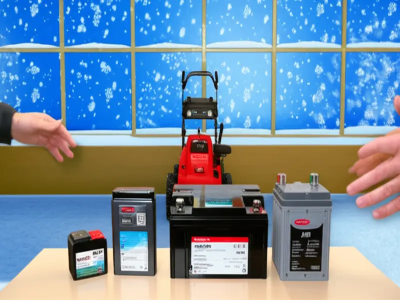 A robust lithium-ion battery pack for a snow blower, showcasing its power and durability.