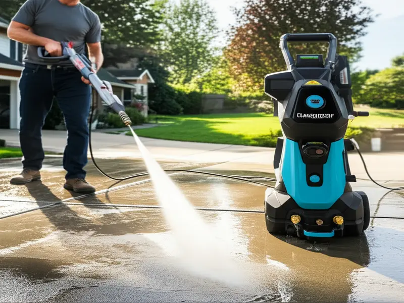 HydroBlast PowerPro 3000 pressure washer cleaning a dirty driveway