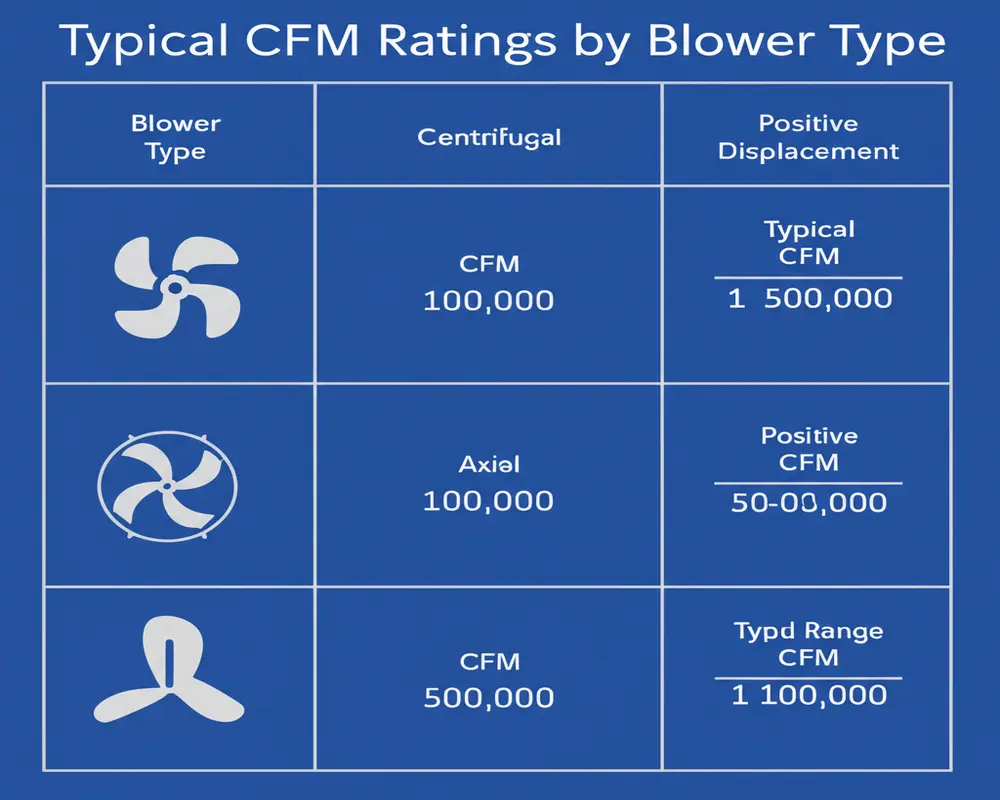 Table of typical CFM ratings by blower type