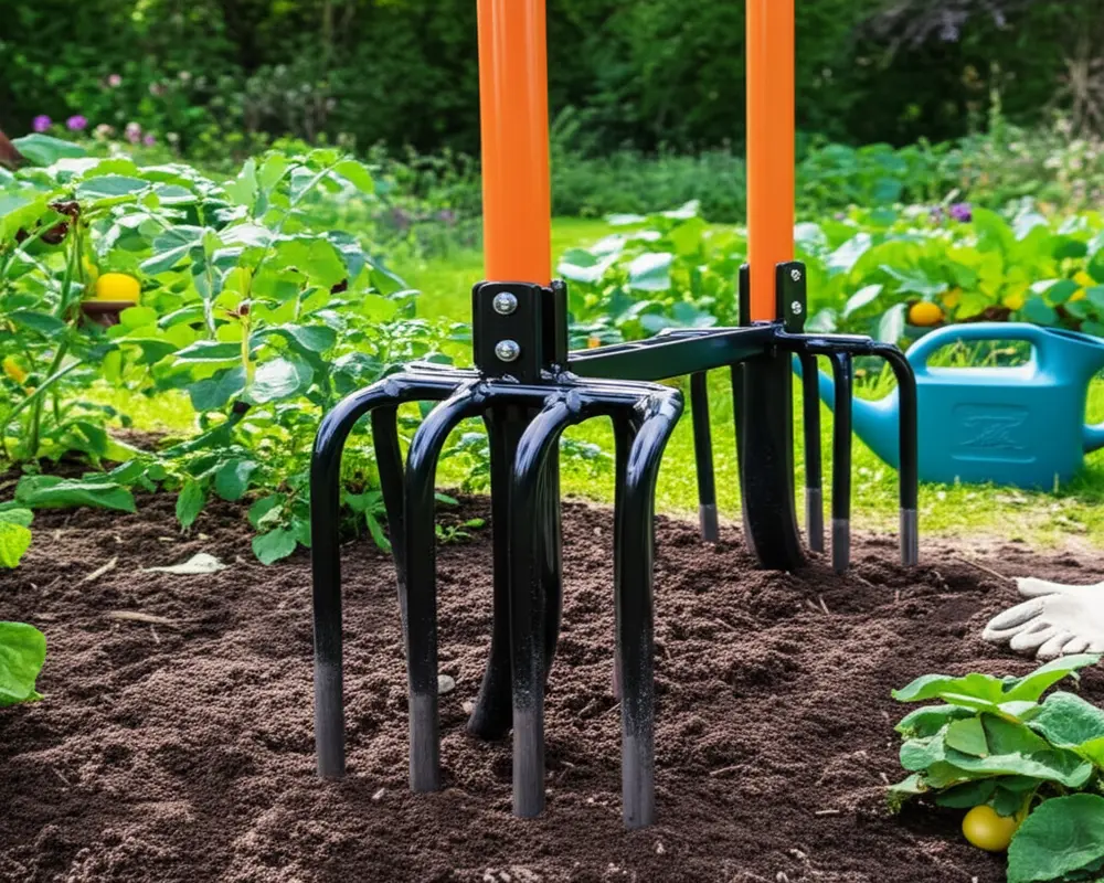Broadfork tool for garden soil aeration as a garden fork alternative Broadfork tool for garden soil aeration as a garden fork alternative