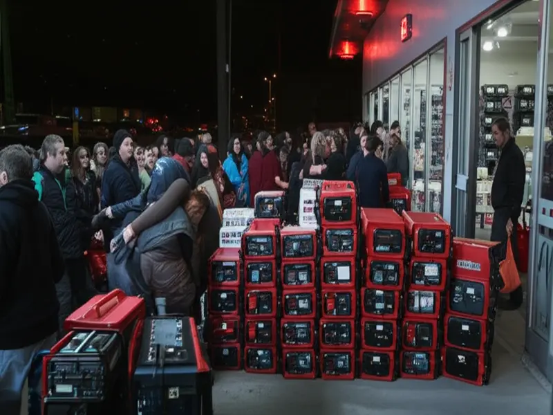 Family using a cheap generator during a power outage
