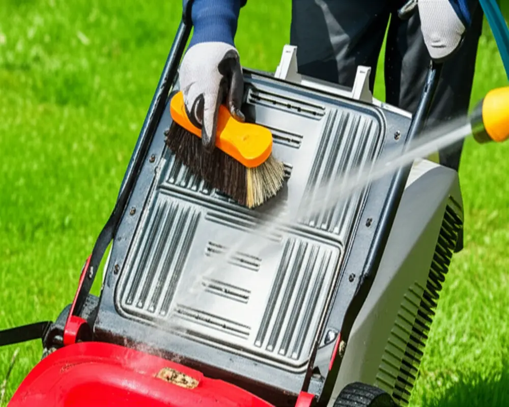 Cleaning mower deck thoroughly to prevent rust and improve airflow in spring