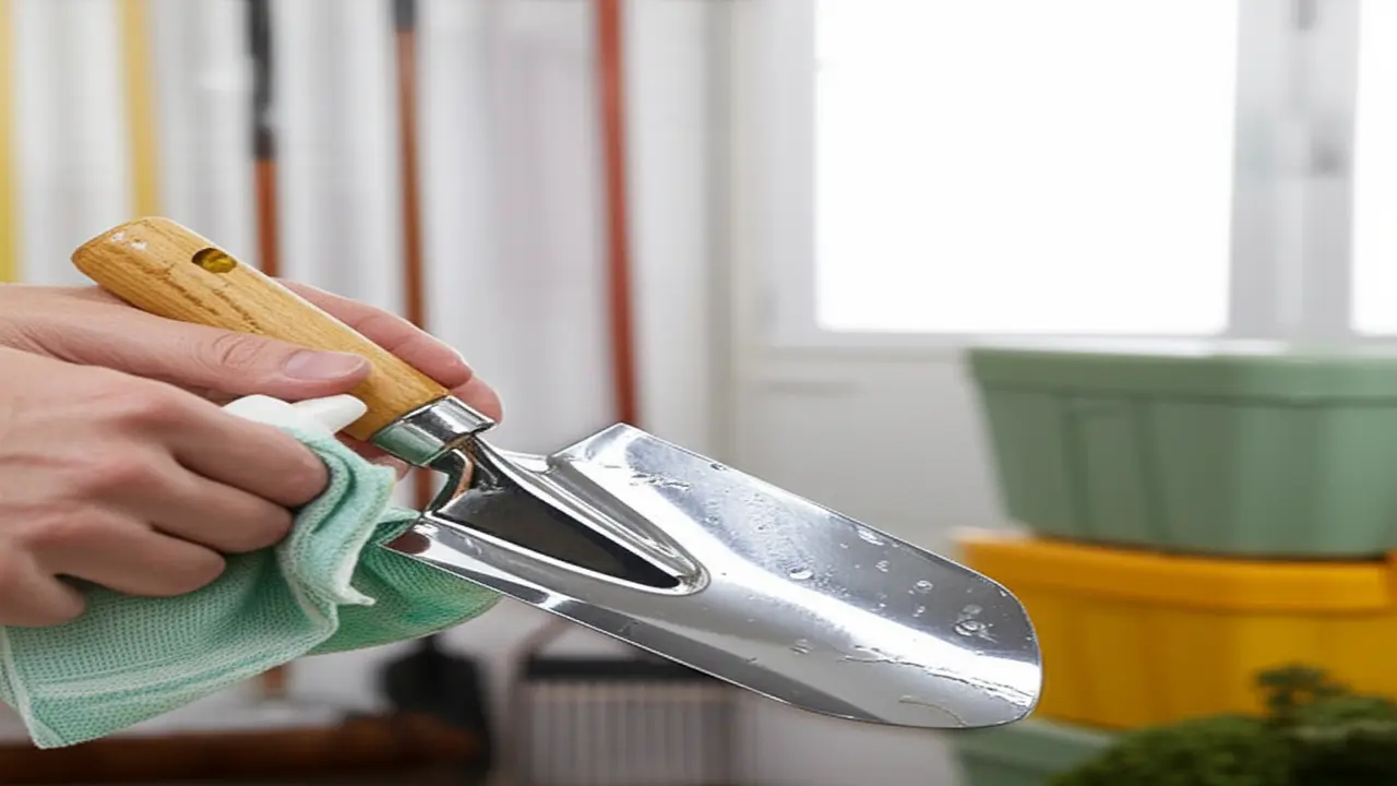 Cleaning garden spade to prevent rust during winter garden spade storage