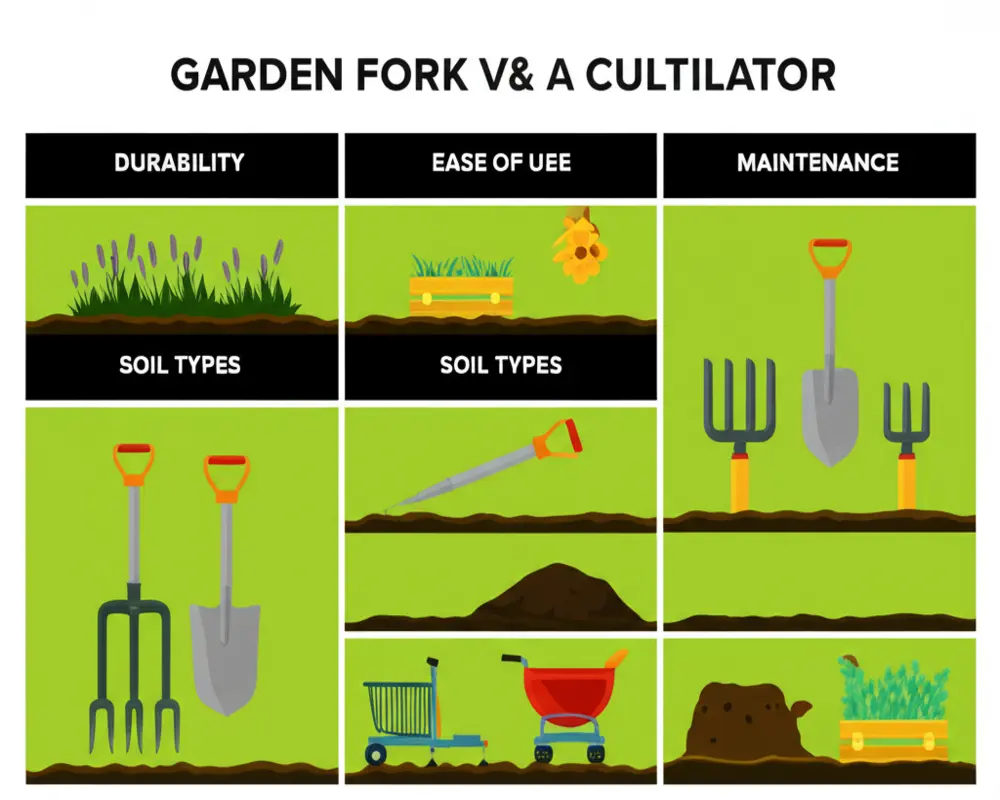 Comparison table of garden fork vs cultivator features