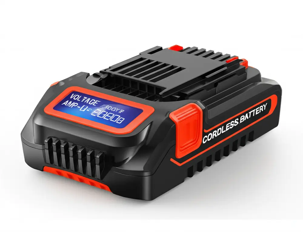 Cordless lawn mower battery showing voltage and amp-hour specifications