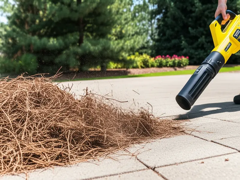 Cordless Leaf Blower Clearing Pine Needles