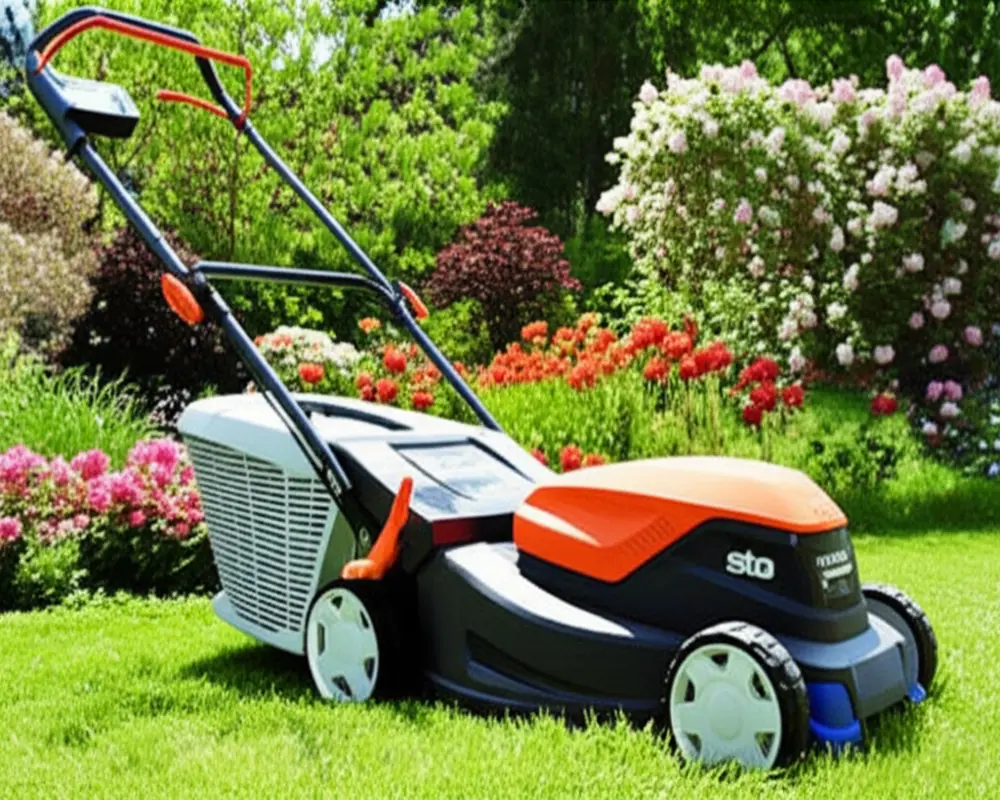 Cordless electric lawn mower in use