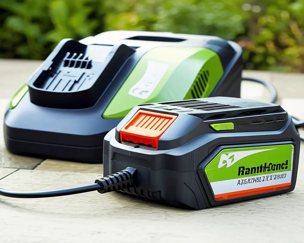 Cordless mower battery charging with manufacturer approved charger