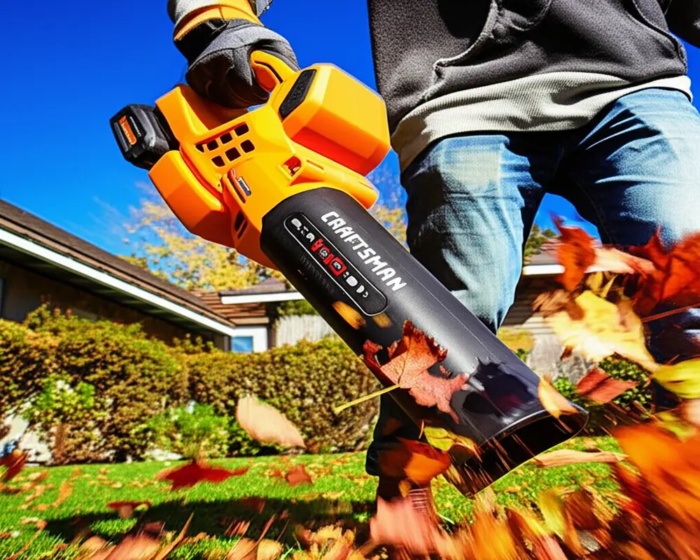 Craftsman V60 cordless leaf blower in use