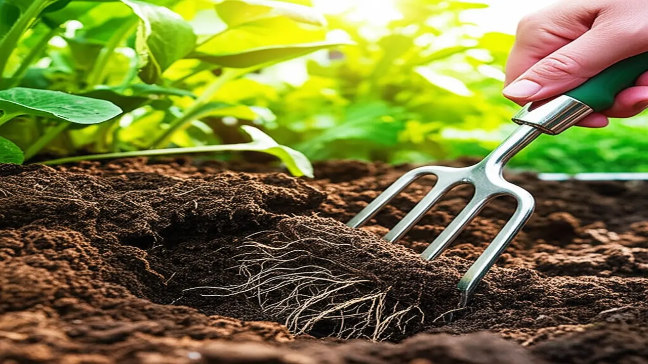 Digging fork benefits for soil aeration and root health in garden