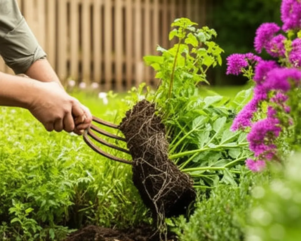Using garden fork to lift and divide perennials Using garden fork to lift and divide perennials