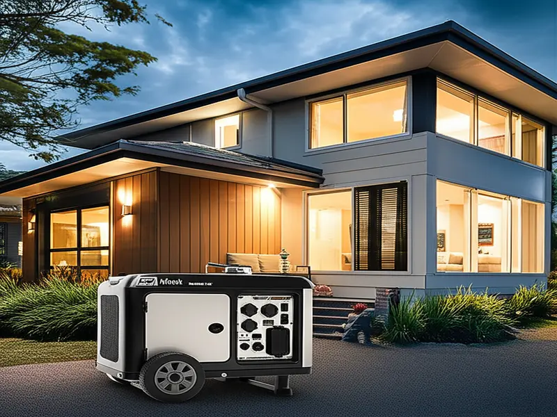 Dual-fuel home generator powering essential appliances during a power outage