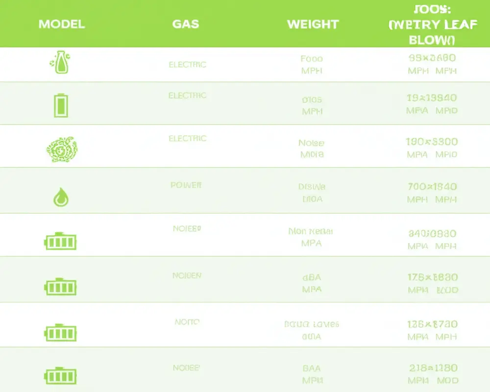Comparison table of Echo leaf blower types