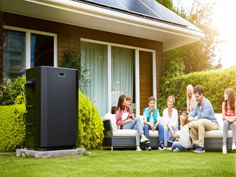 Eco-friendly generators providing sustainable power for homes. Illustration of various eco-friendly generators powering a home
