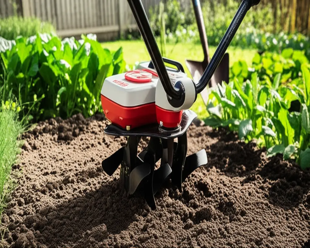 Handheld electric cultivator aerating garden bed