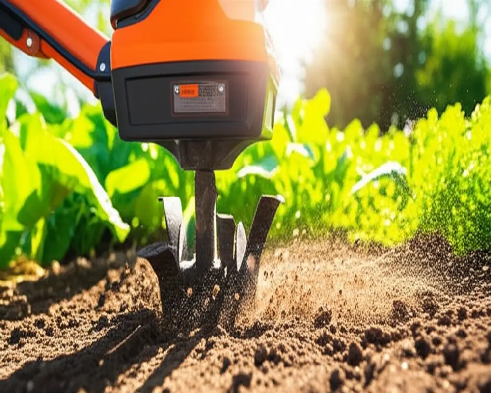 Electric garden hoe preparing soil