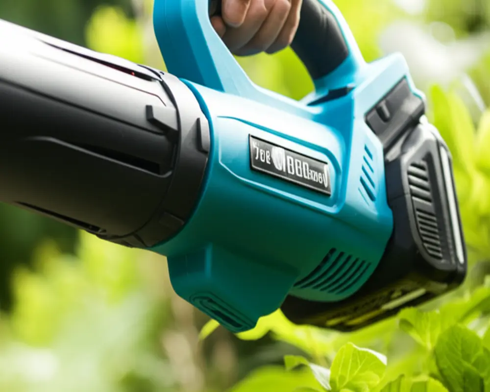 Close-up of battery-powered electric leaf blower highlighting cordless convenience
