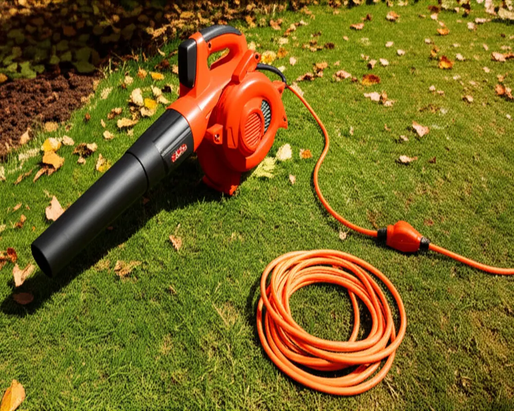 Electric leaf blower with safety approved outdoor extension cord