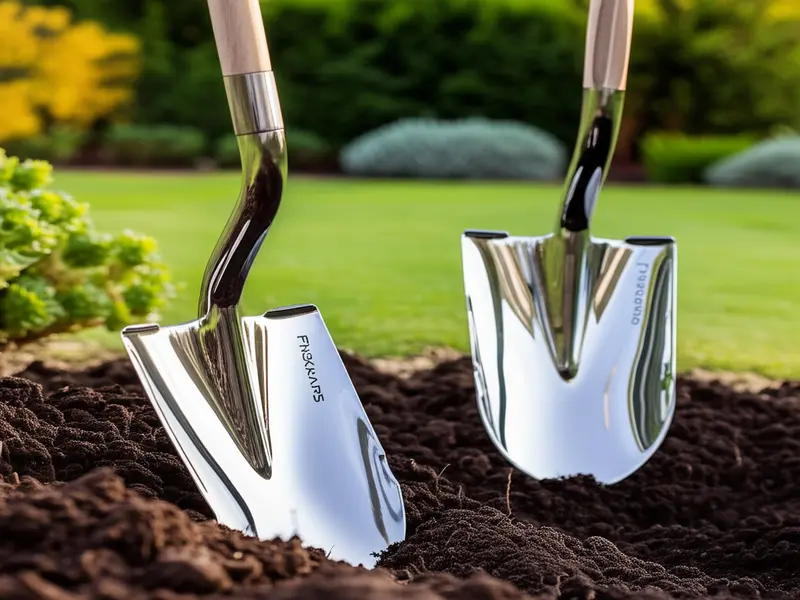 Fiskars Garden Spades Lineup in a garden setting