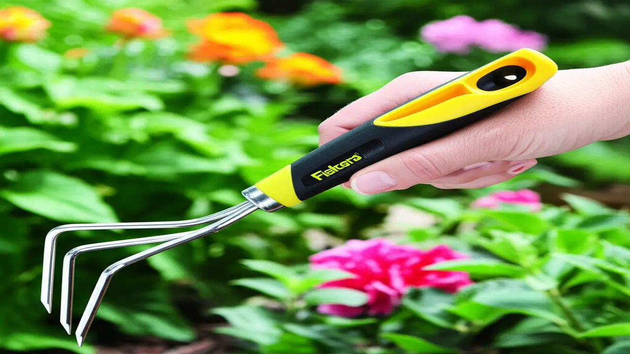 Fiskars hand cultivator showcasing ergonomic SoftGrip handle for comfortable gardening