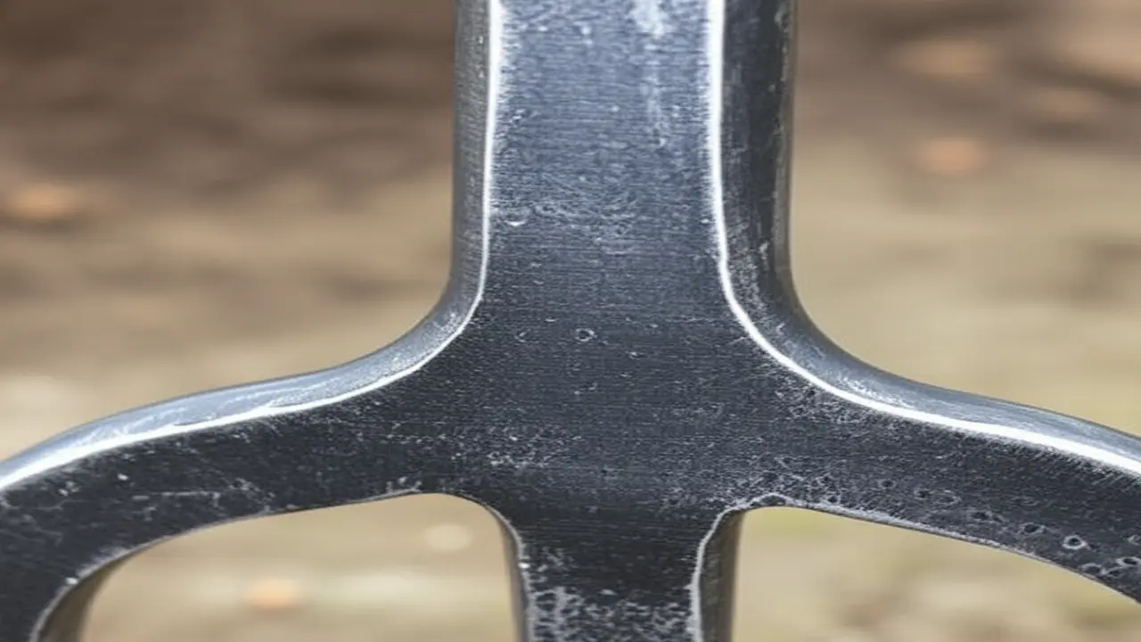 Close-up of forged steel garden fork tines designed for clay soil durability