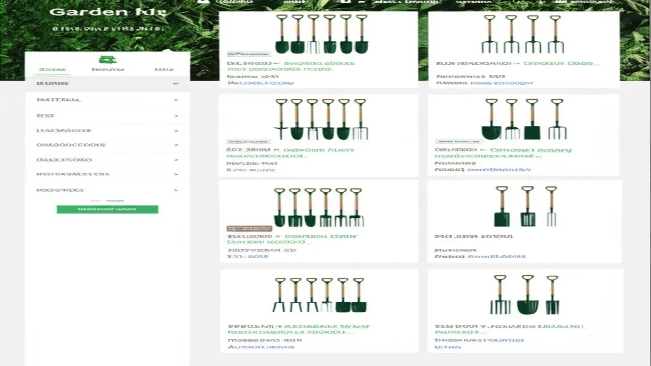 Garden forks displayed on a category page with filtering options