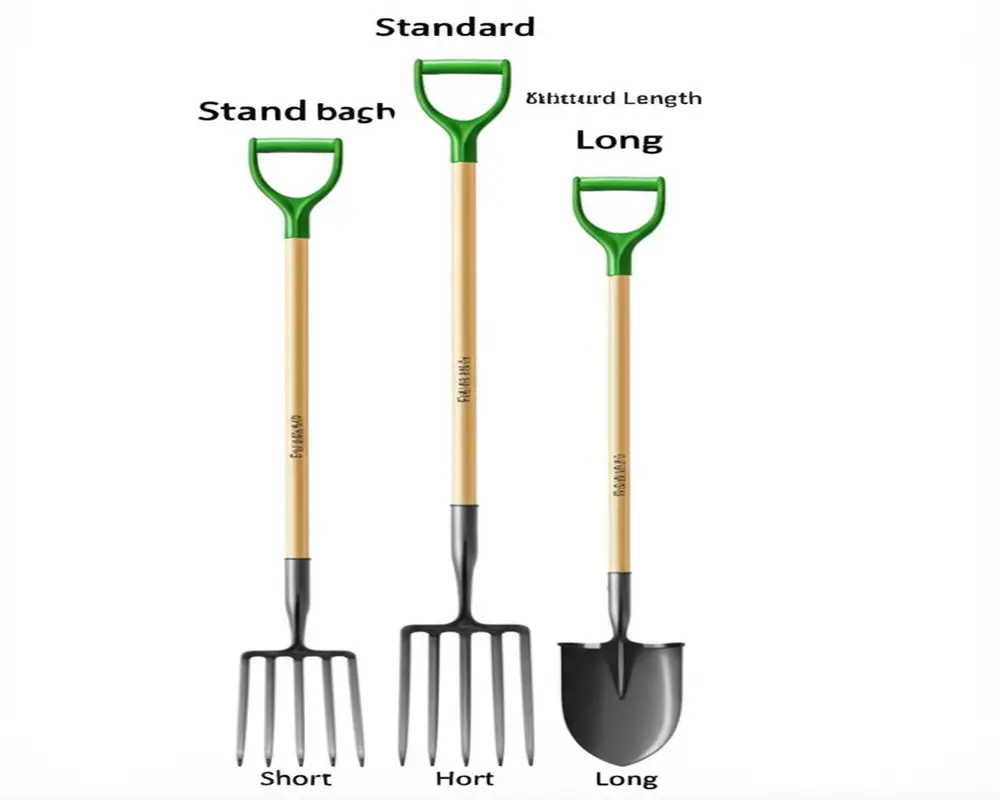 Garden fork handle length options including short, standard, and long handles
