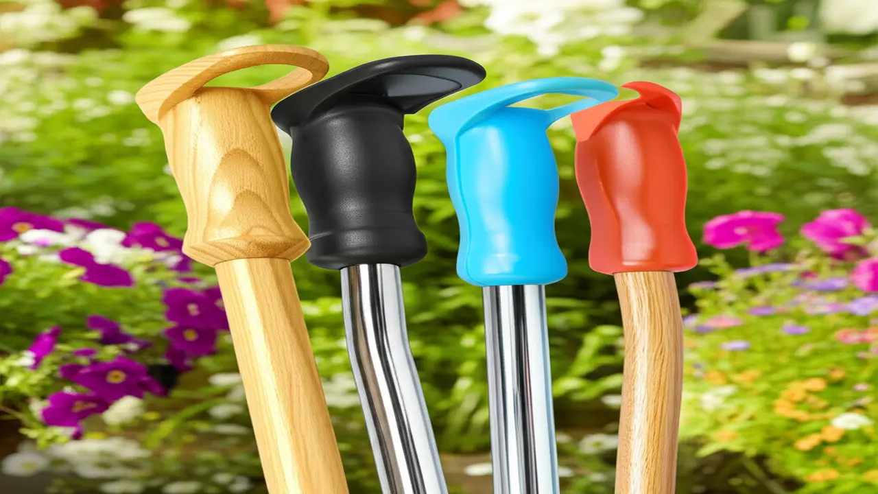 Various garden fork handle materials such as wood, fiberglass, steel, and composite plastic