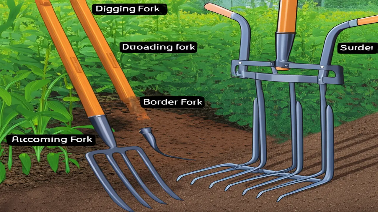 Comparison of different garden fork types including digging fork, broadfork, and border fork