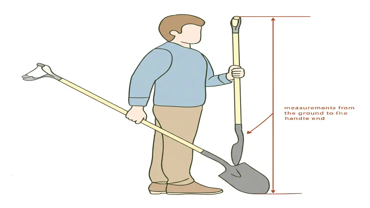 Diagram showing how to measure garden spade handle length for ergonomic gardening