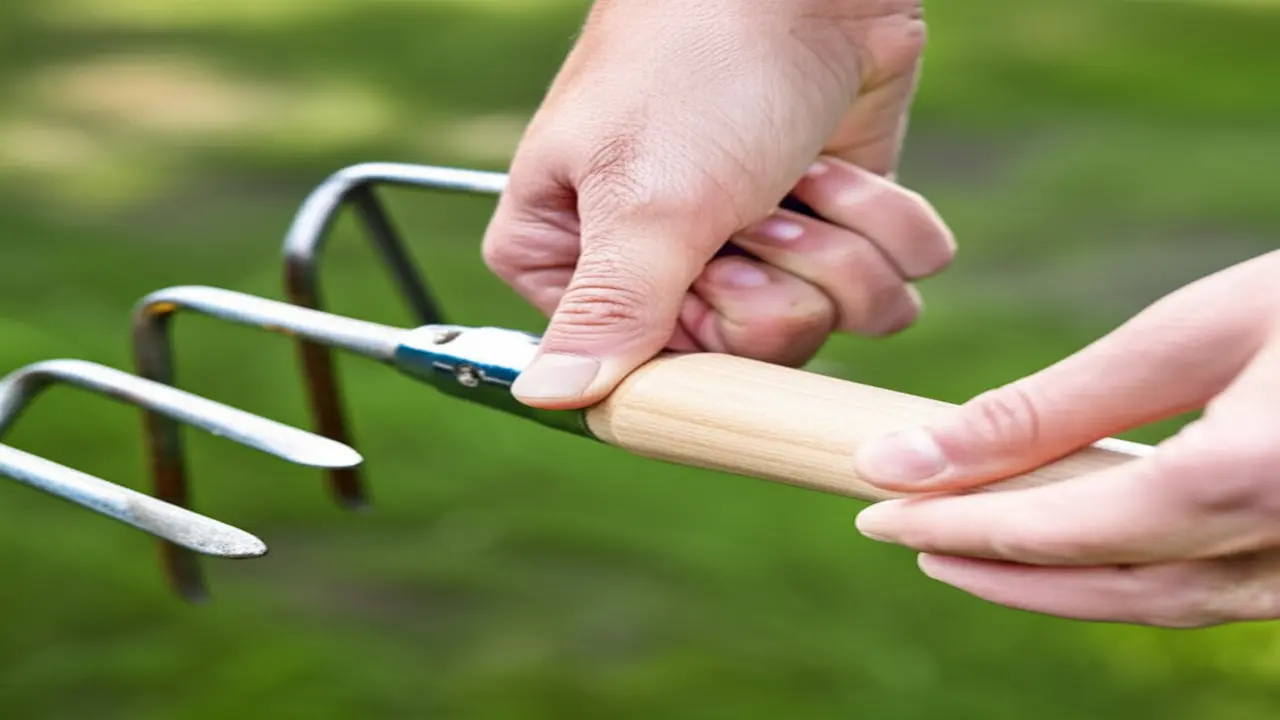 Proper inspection of garden fork handle and tines for safety