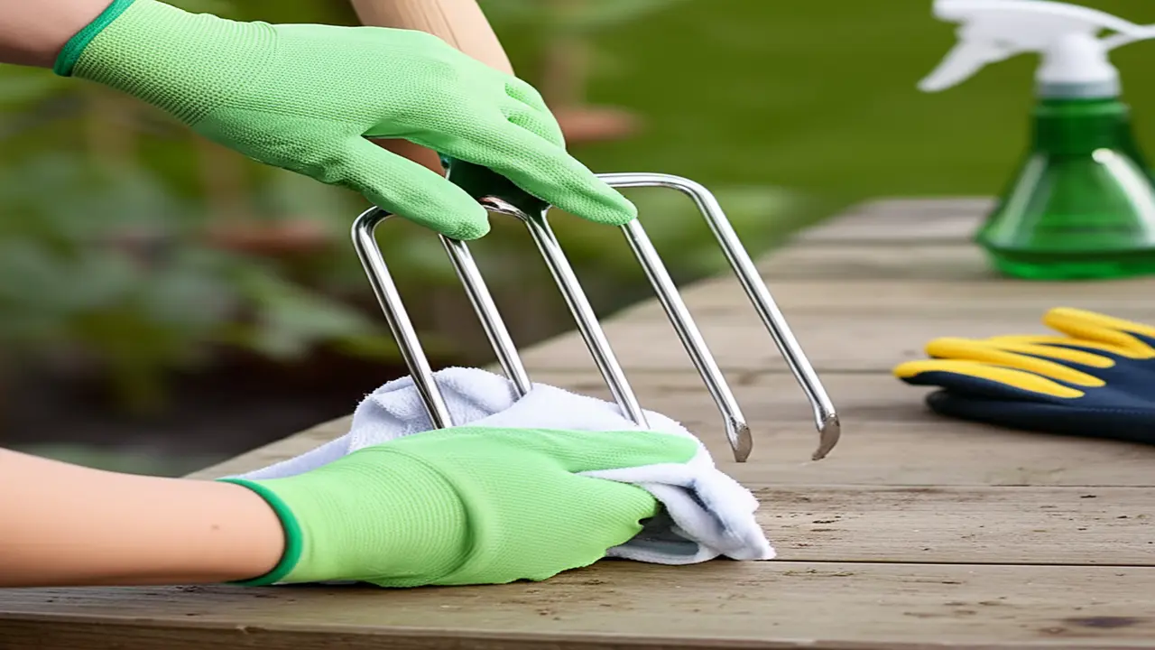 Cleaning and maintenance of a small garden fork tool