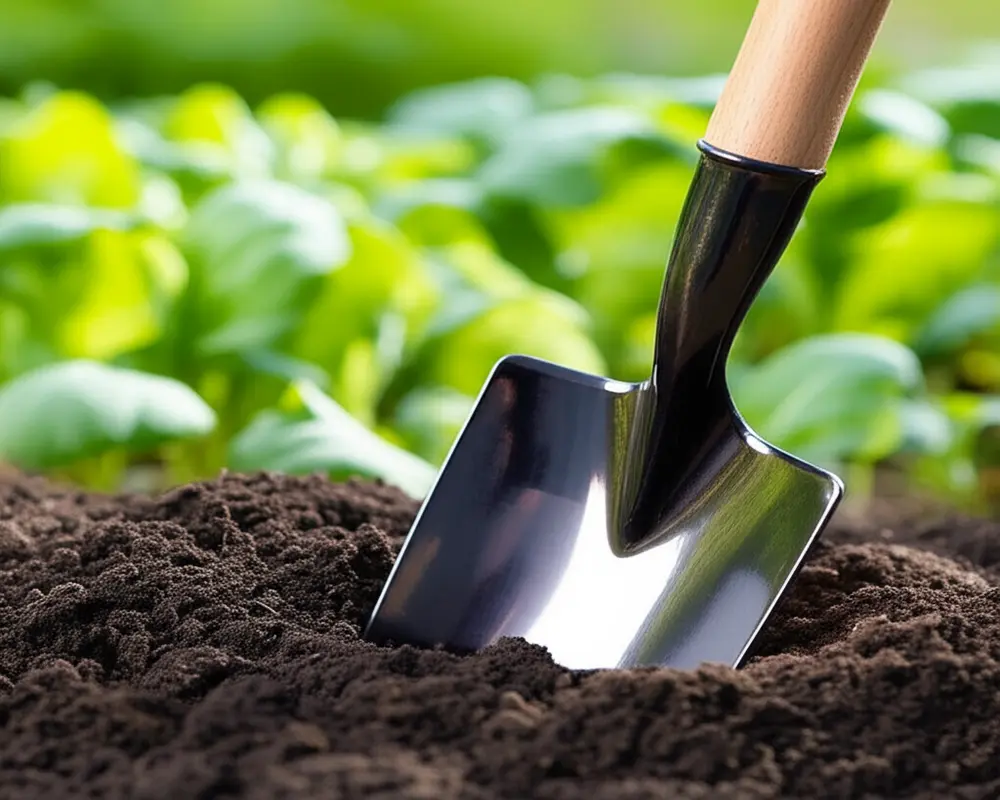 Garden shovel being used for soil turning as garden fork alternative Garden shovel being used for soil turning as garden fork alternative