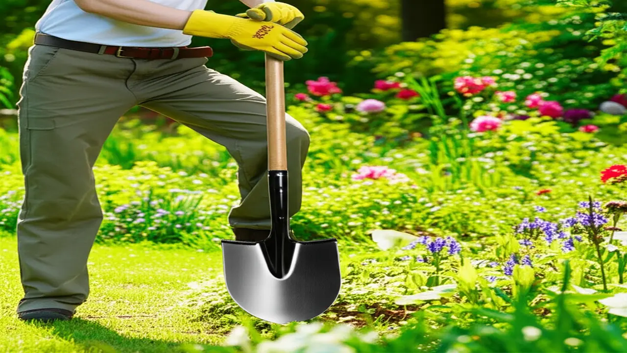 Gardener demonstrating proper posture using a garden spade with the right handle length