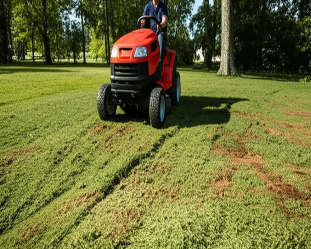 Gas lawn mower operating on a large rough terrain yard