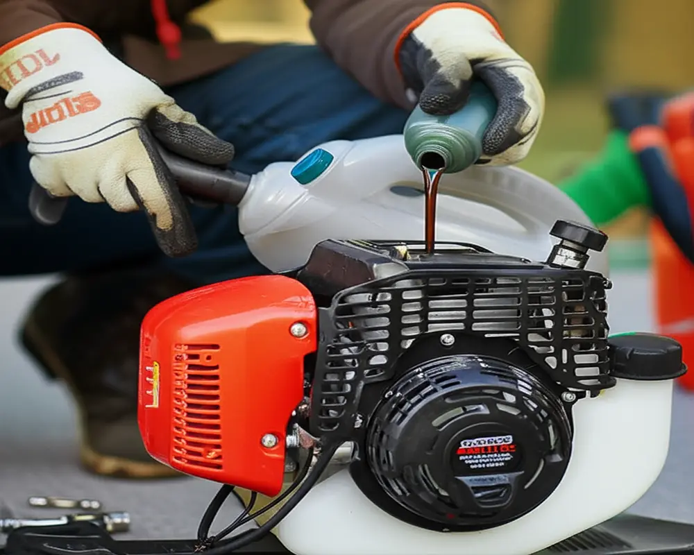 Changing engine oil in gas-powered leaf blower