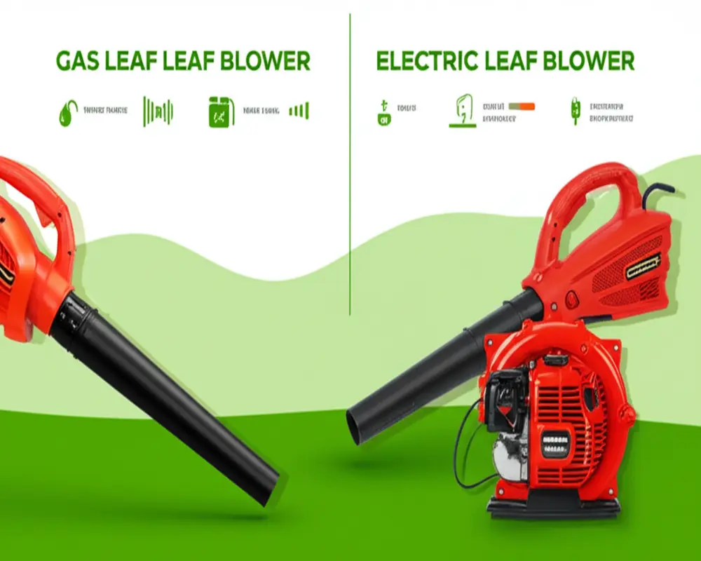 Comparison between gas leaf blower and electric leaf blower showing key features and differences