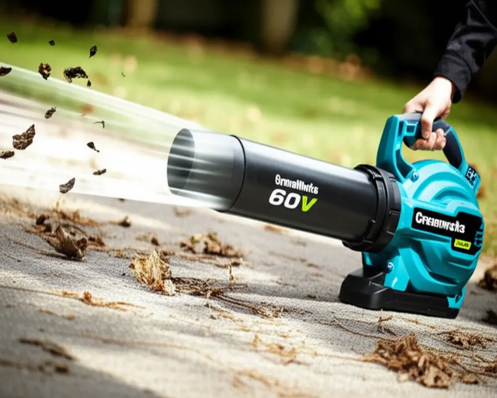 Greenworks leaf blower 60V axial model delivering strong air flow