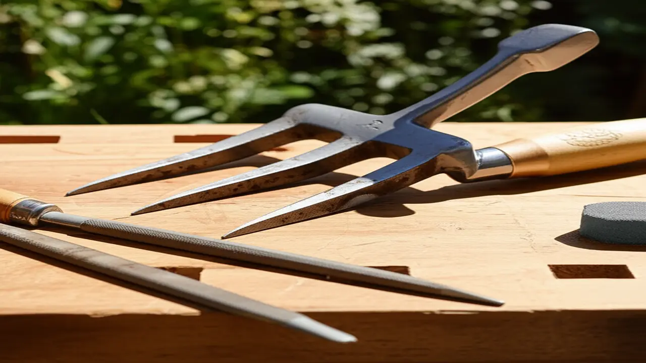 Maintenance tools cleaning and sharpening a professional hand cultivator