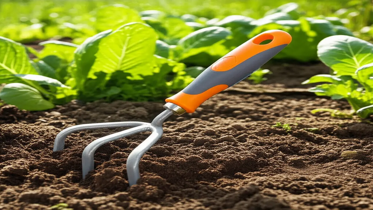 Hand cultivator with ergonomic handle and forged steel tines for vegetable garden