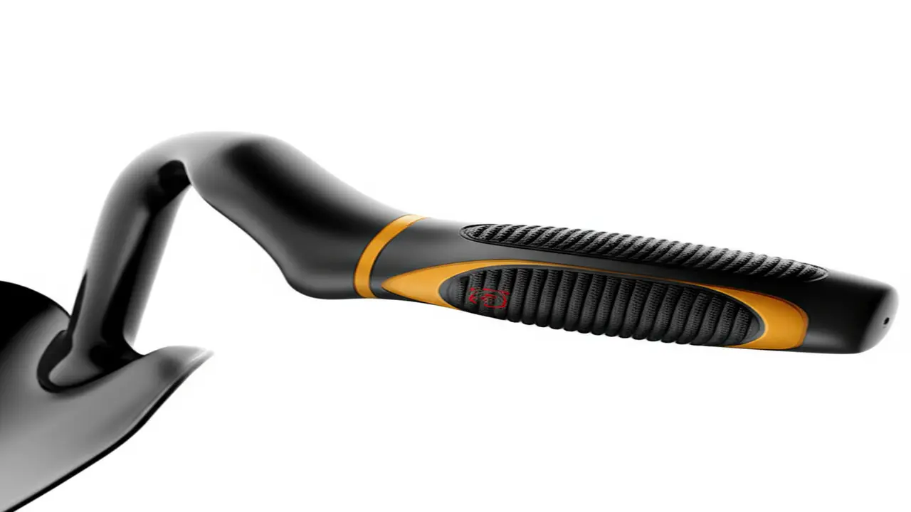 Ergonomic hand cultivator handle design showing contour and grip texture