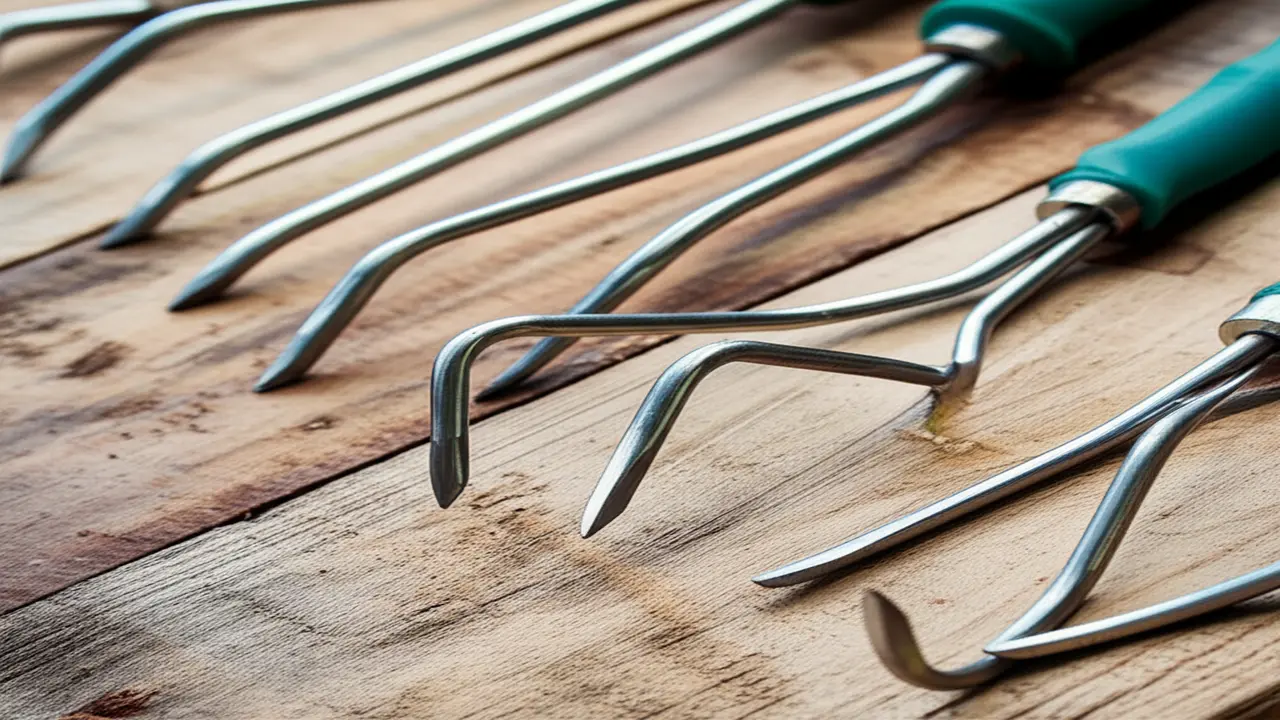 Various hand cultivator tine shapes including U-shaped, straight, and curved tines.