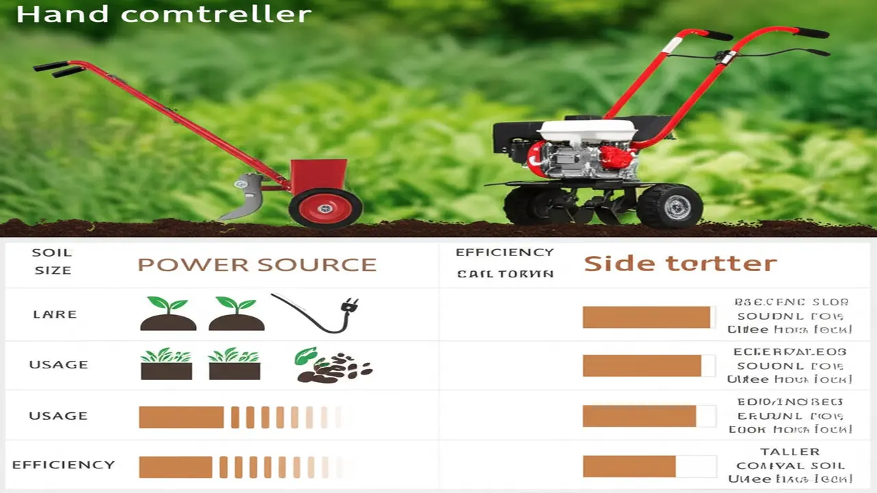 Hand cultivator vs tiller comparison table Hand cultivator vs tiller comparison table detailing key attributes and differences