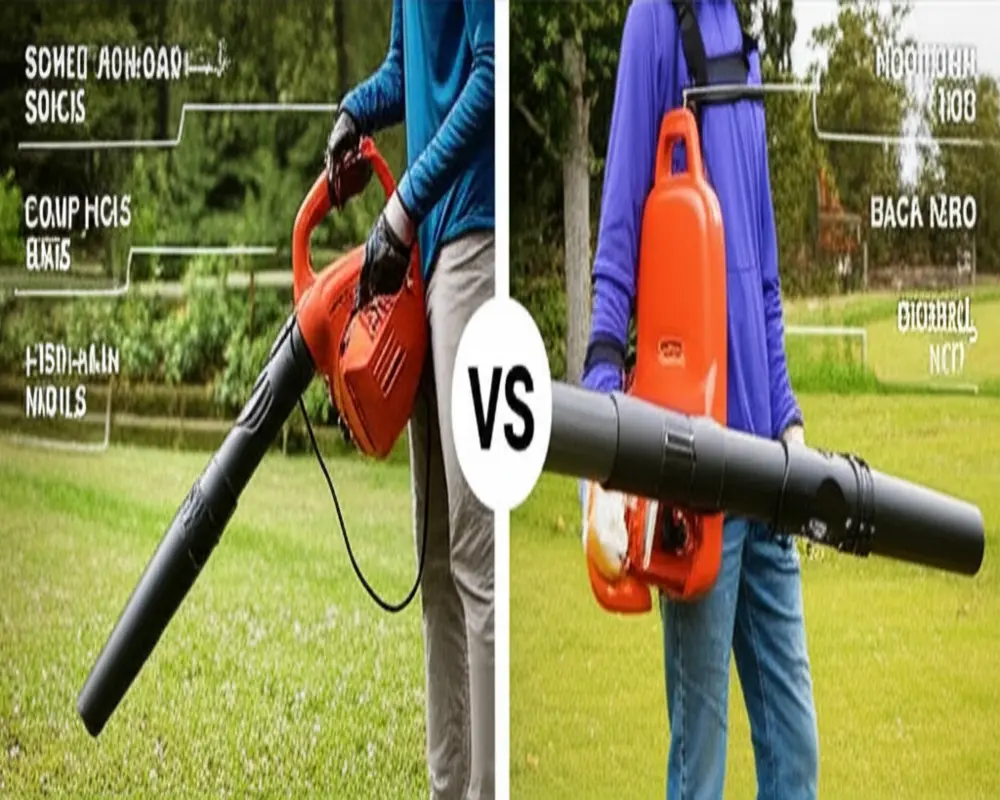 Side-by-side comparison of handheld vs backpack blower